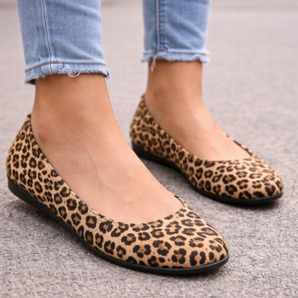 Dr Scholl’s Leopard Print Flats Women 7 Cushioned Comfort Ballet Slip On Shoes